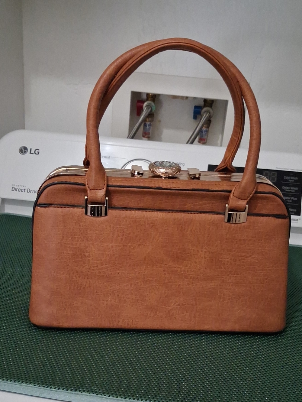 Vintage Classic Tan Structured Top-Handle Women’s Bag